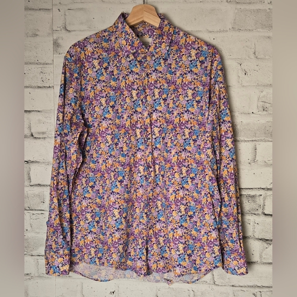 Kurt River Floral Button Up Shirt Men’s XL Purple Blue Statement Shirt